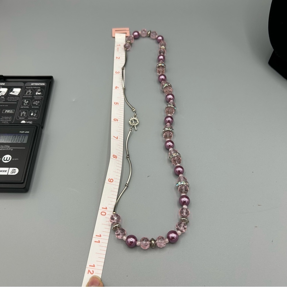 Vintage Pink Beaded Necklace & Earrings Set Glass Pearl Crystal - Picture 12 of 12